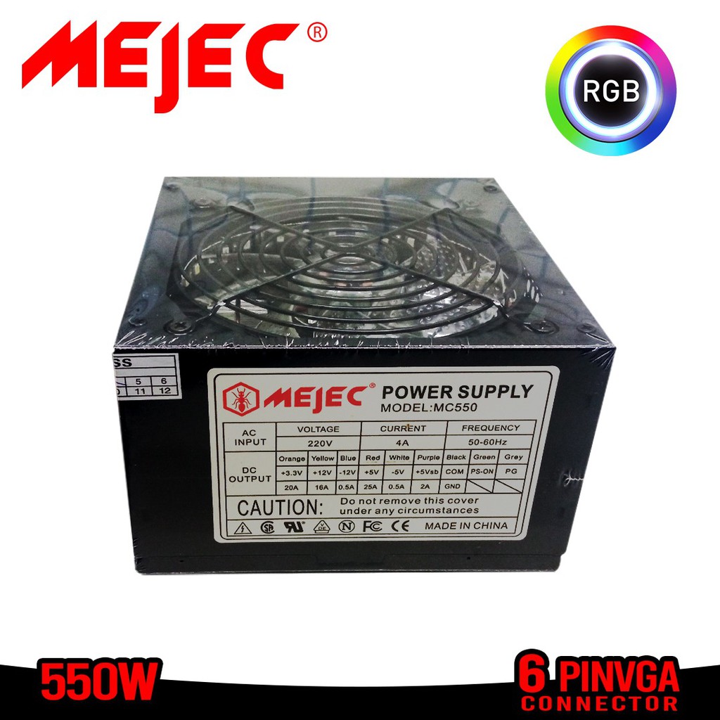 Power supply gaming mejec 550 watt 12cm fan Rgb Atx 6 pin vga Odin - Psu Pc computer 550watt 550w