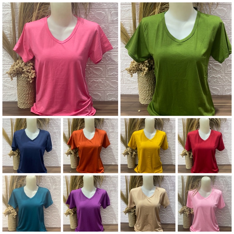 Kaos Wanita V neck Polos pendek L XL XXL Kaos Polos Pendek Wanita