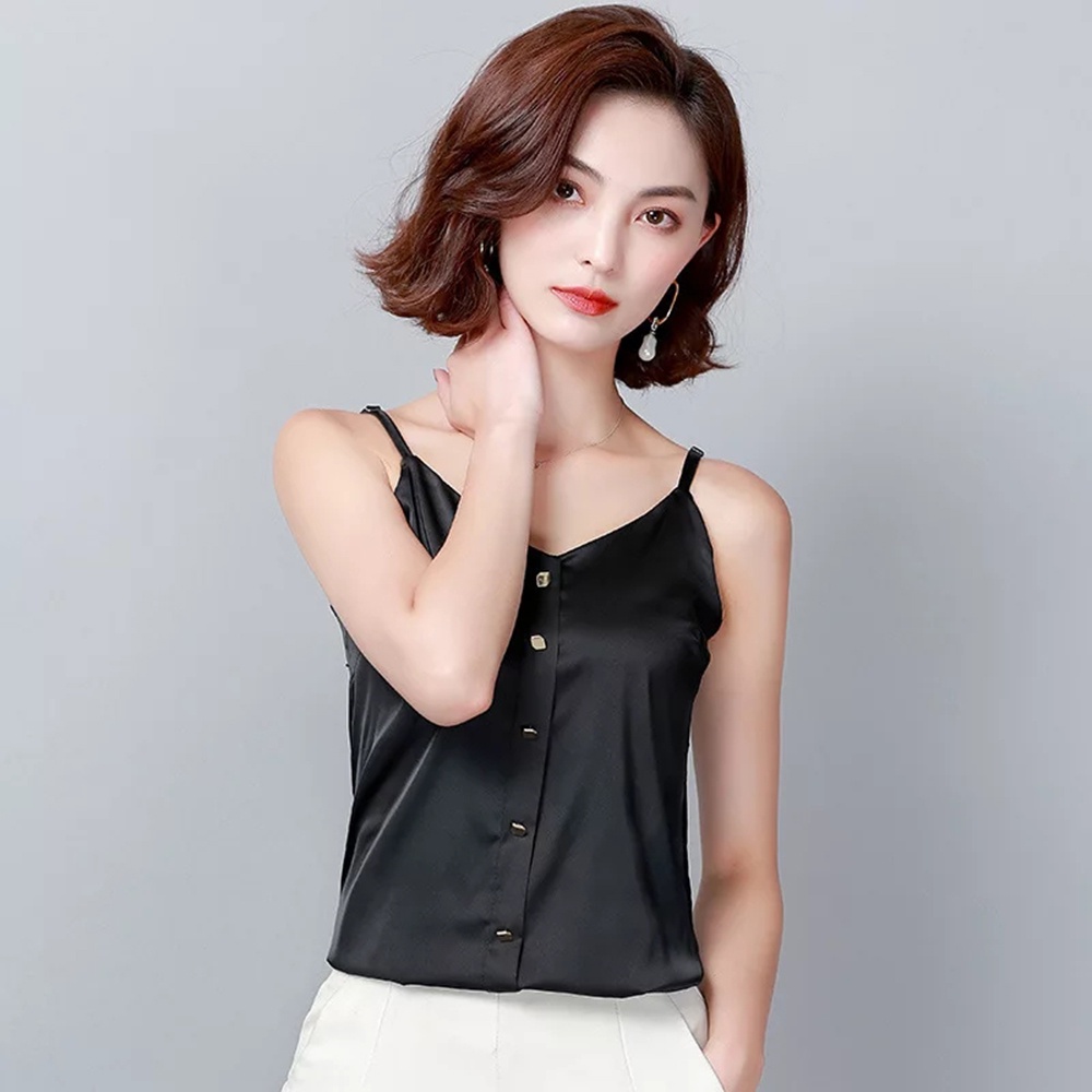 Tanktop Camisoles Singlet Tali kecil wanita Gaya Korea variasi kancing - XSHOP Usagi