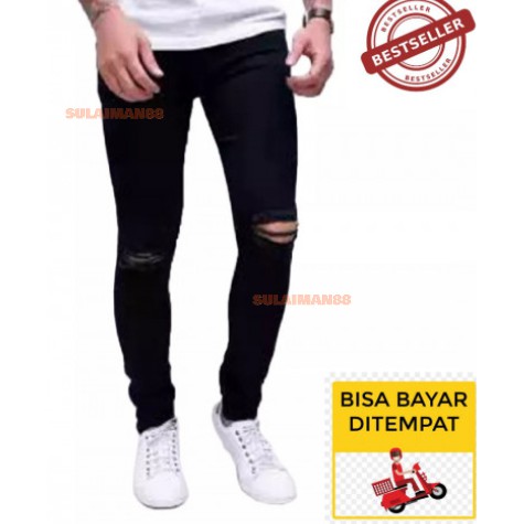 JEANS HITAM SOBEK//CELANA JEANS HITAM SOBEK//JEANS PANJANG PRIA SOBEK TERLARIS. CELANA JEANS HITAM