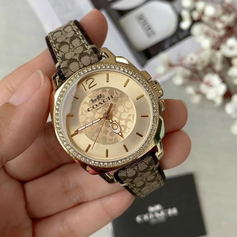 【KOTAK GRATIS】Coach Fashion Wanita Tali Kulit Jam Tangan Berlian Jam Tangan Mewah