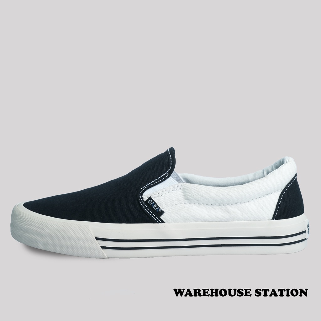 SABA Vintage 2.0 Slip On Half Black White - Sepatu Sneakers Casual Pria Wanita