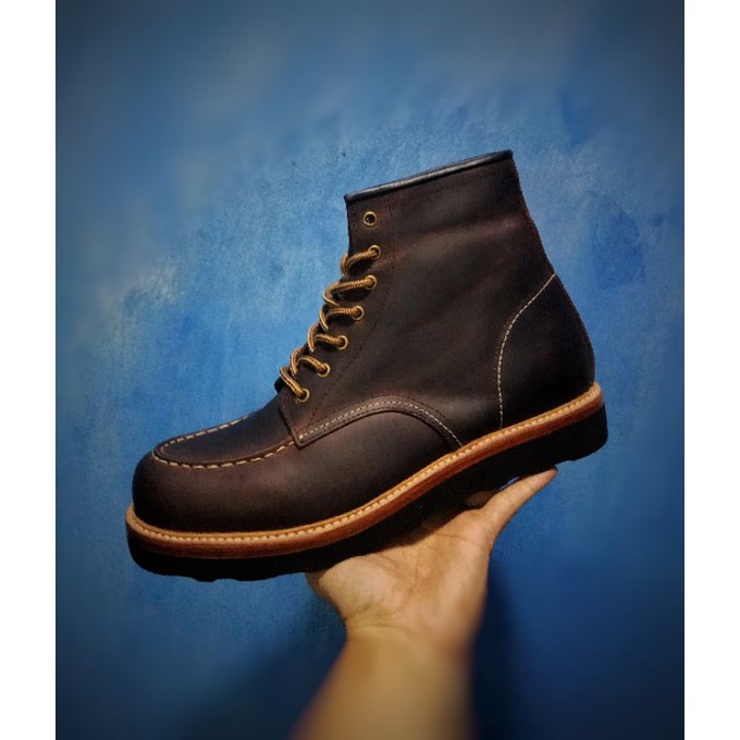 Moc Toe Custom Dark Brown Vintage Outsole Black - Sepatu Moc Toe Kulit Sapi Asli