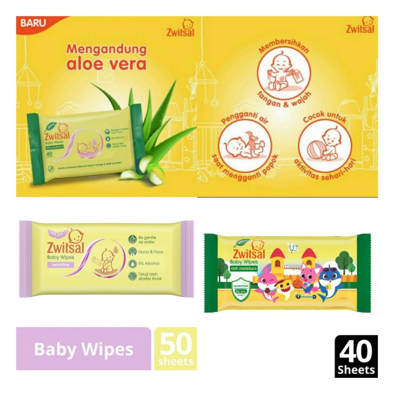 ZWITSAL BABY WIPES TISU BASAH BAYI SENSITIVE 50S 50 S RICH MOISTURE BABY SHARK 40S 40 S