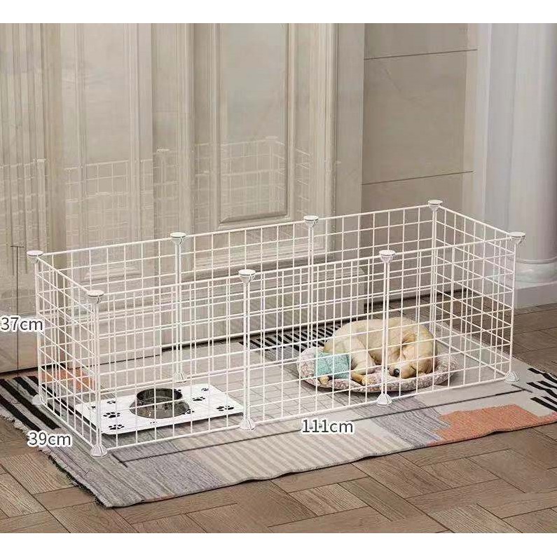 Gratis （Palu, konektor, stiker, tali, kunci）DIY Kandang Hewan Peliharaan / Kandang Kucing / Kandang Anjing / Kandang Hamster Burung Pagar Besi-White 8 Pcs