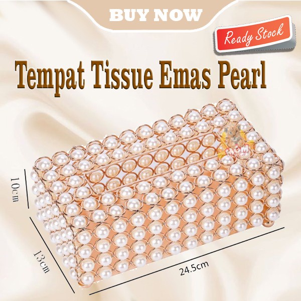 LUXURY Tempat kotak tisu Emas model PEARL Tissue Box metal base