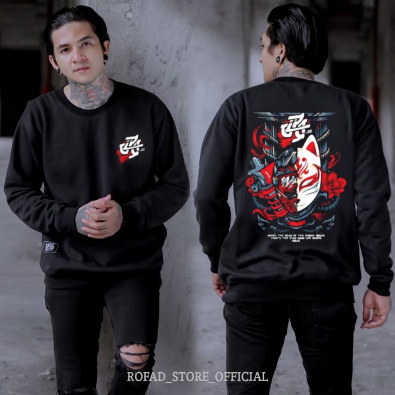 Crewnek Kitsune Pria Wanita Terbaru - Crewneck Sweater  Hitam M L XL