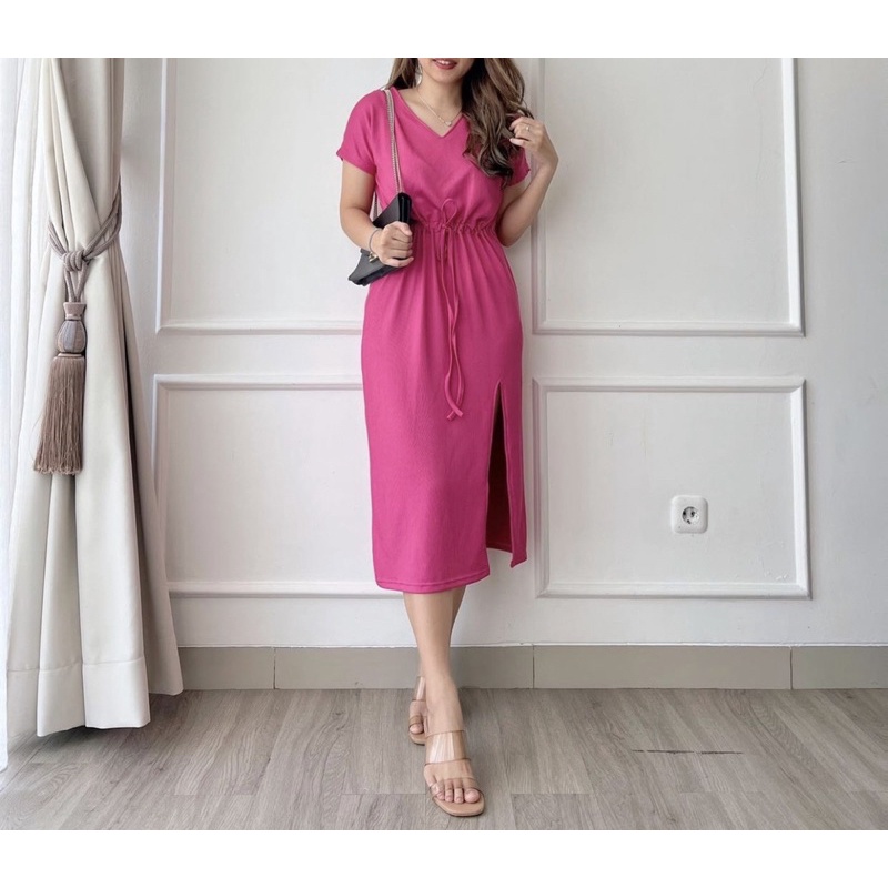 RENA DRESS SIMPLE POLOS PREMIUM EC 9103 / DRESS POLOS ALA KOREA / MIDI DRESS SLIT SIMPLE POLOS