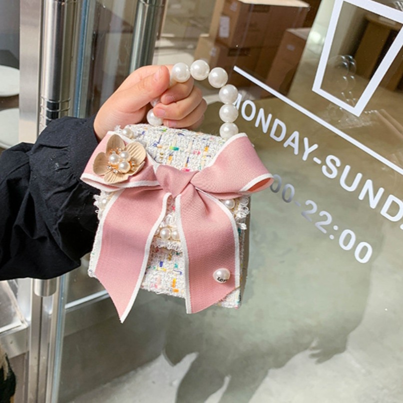 [meandboss] TAS21-Tas Selempang Anak Perempuan Fashion Korea Mutiara Pita Besar