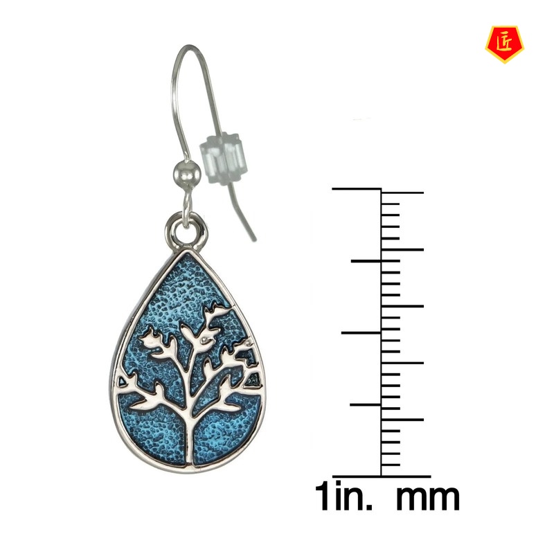 [Ready Stock]Vintage Silver Black Tree of Life Earrings