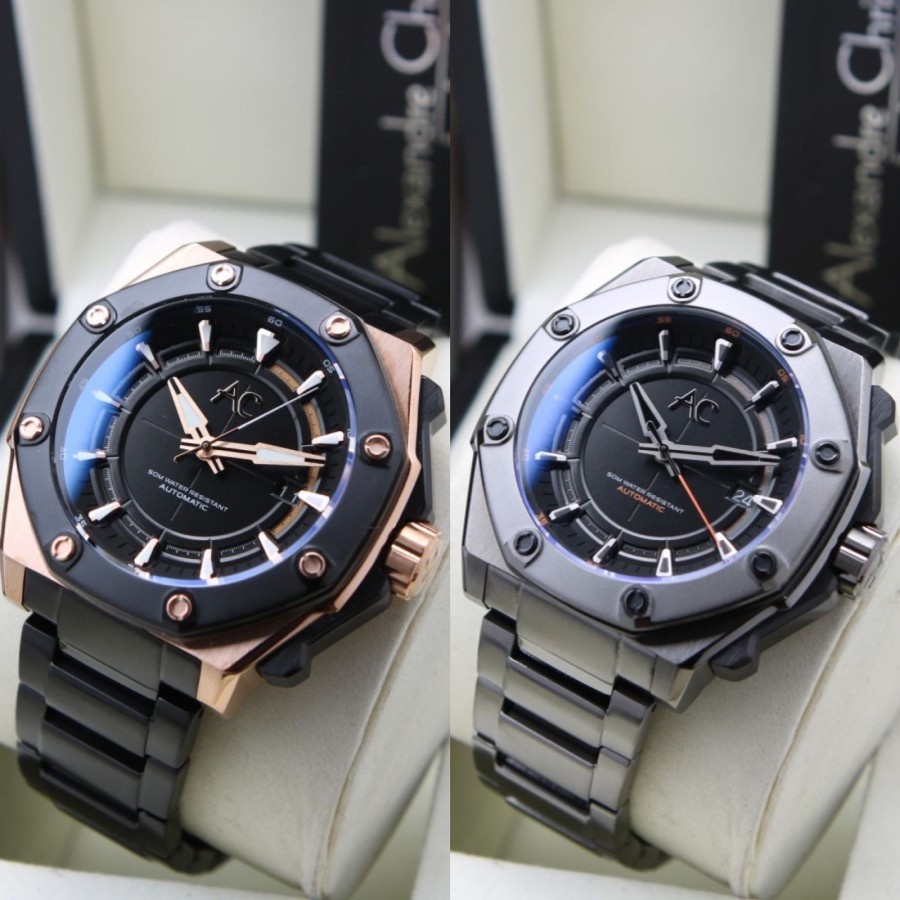JAM TANGAN ALEXANDRE CHRISTIE AC 9601 AC9601 MA AUTOMATIC BLACK STAINLESS ORIGINAL