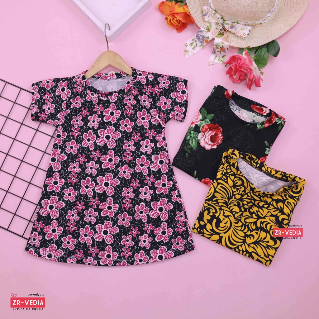 Dress Larissa uk Bayi - 5 Tahun / Lengan Pendek Baju Anak Perempuan Baby Tunik Blouse Atasan Murah