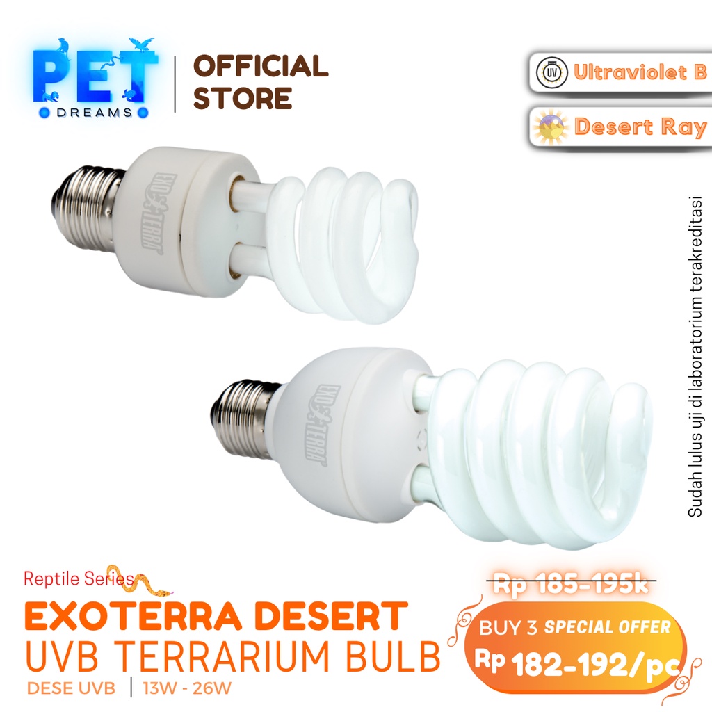 PROMO LAMPU UVB 150 EXOTERRA DESERT TERRARIUM CALCIUM BULB REPTIL GURUN TORTO KURA SULCATA