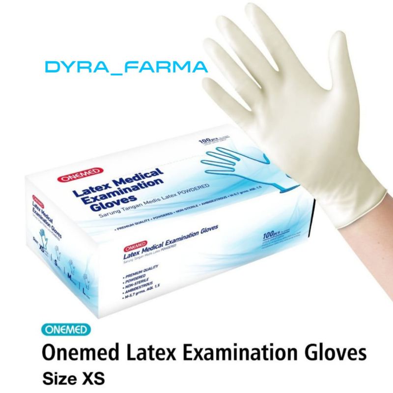 Sarung Tangan Latex Medical Examination Gloves isi 100 pcs Onemed / Handscoon Sarung Tangan Medis La
