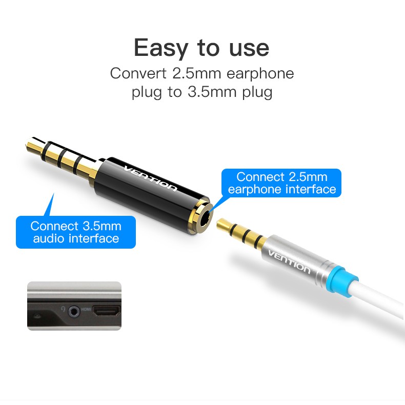 ADAPTER VENTION AUDIO 3.5MM MALE TO 2.5MM FEMALE BFBB0