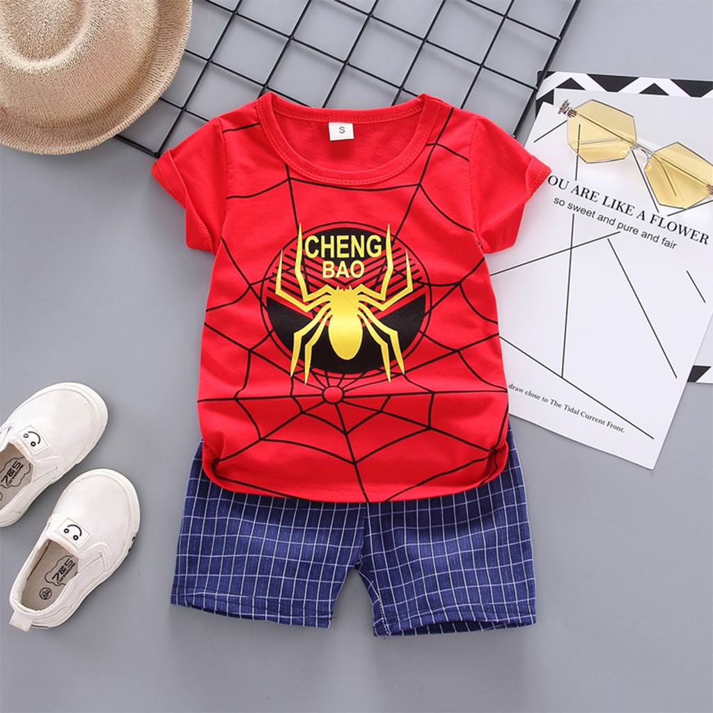 Setelan Pakaian Baju Celana Anak - Motif LOGO SPIDERMAN 014 - 8 bulan - 4 tahun