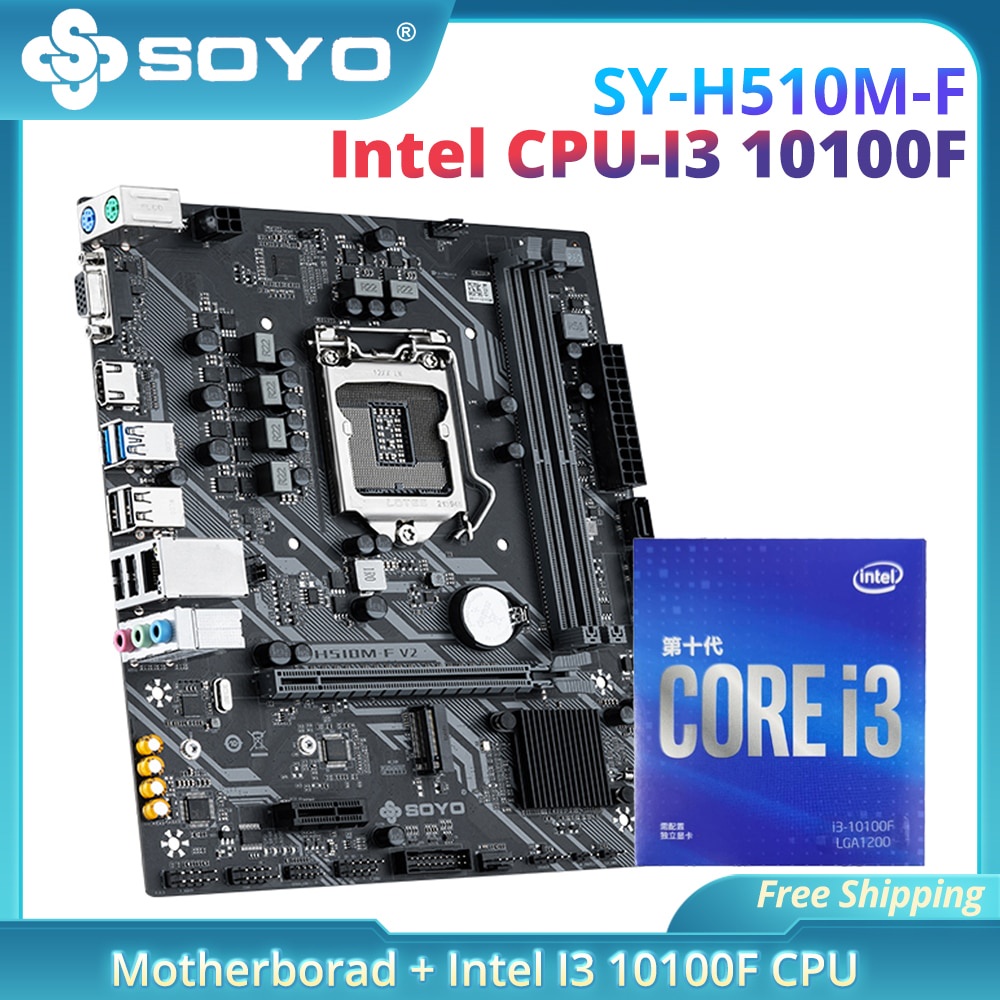 PREORDER SOYO Full New H510M-F with Intel i3 10100F CPU Motherboard    Set USB3.1 Dual channel DDR4 