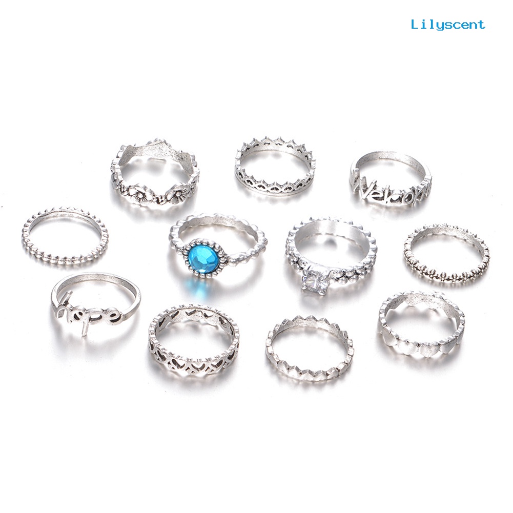 11pcs / Set Cincin Knuckle Desain Hati Hollow Aksen Zirkon Untuk Wanita