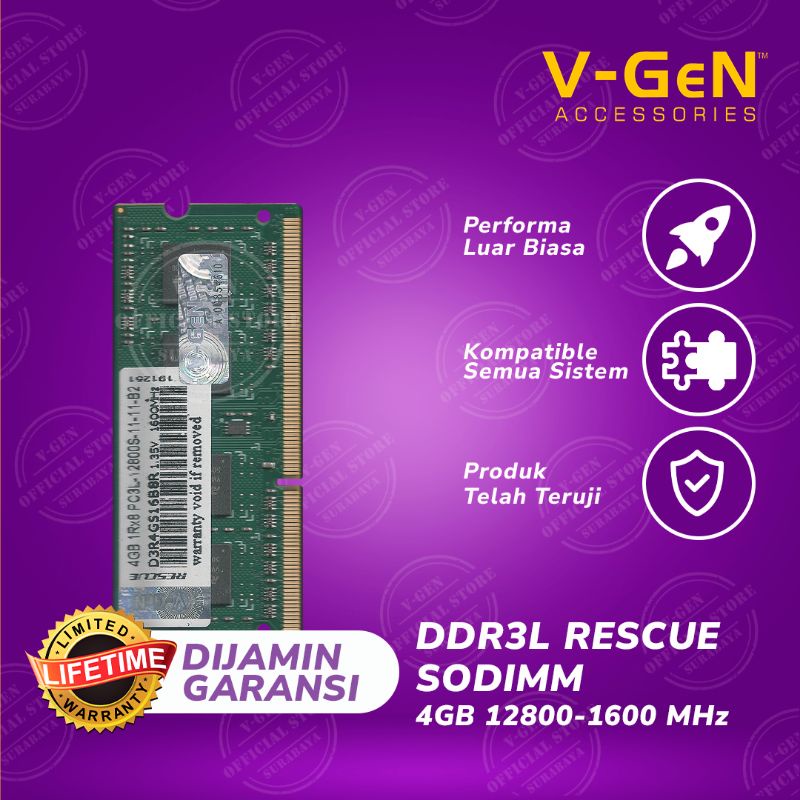 sodim DDR3L 4G 12800/1600 Mhz Low Volt rescue vgen