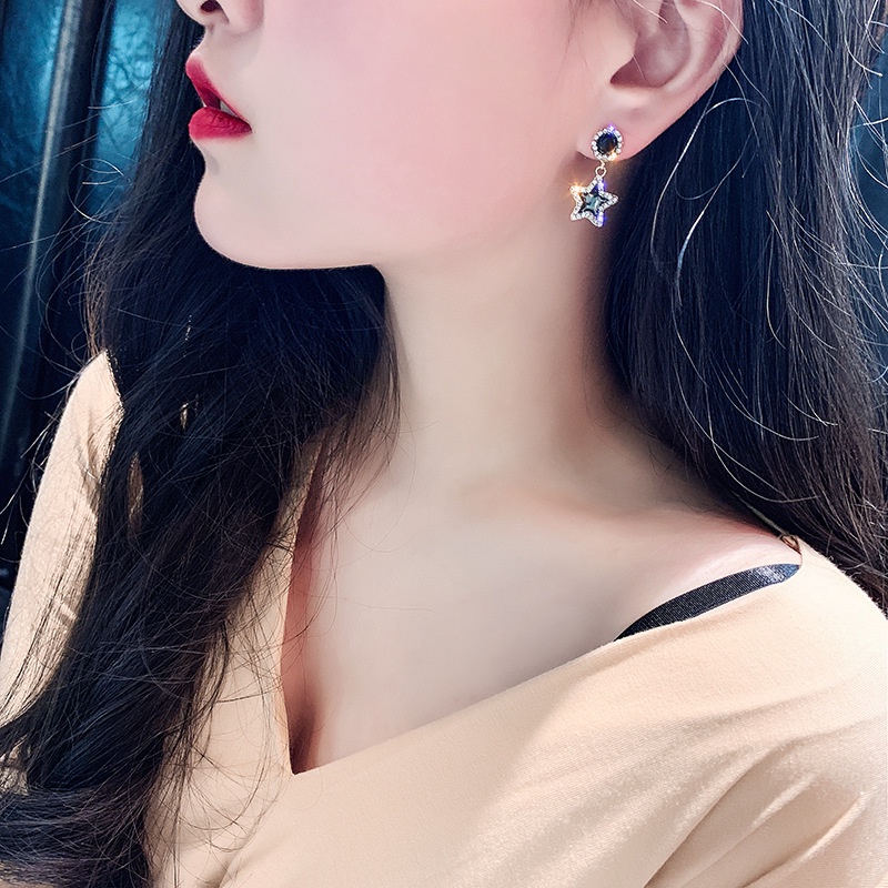 HBS 030 - A Anting Wanita Tusuk Bentuk Bulat Hias Kristal  Women Earrings Korea Aksesoris Fashion 030 - A