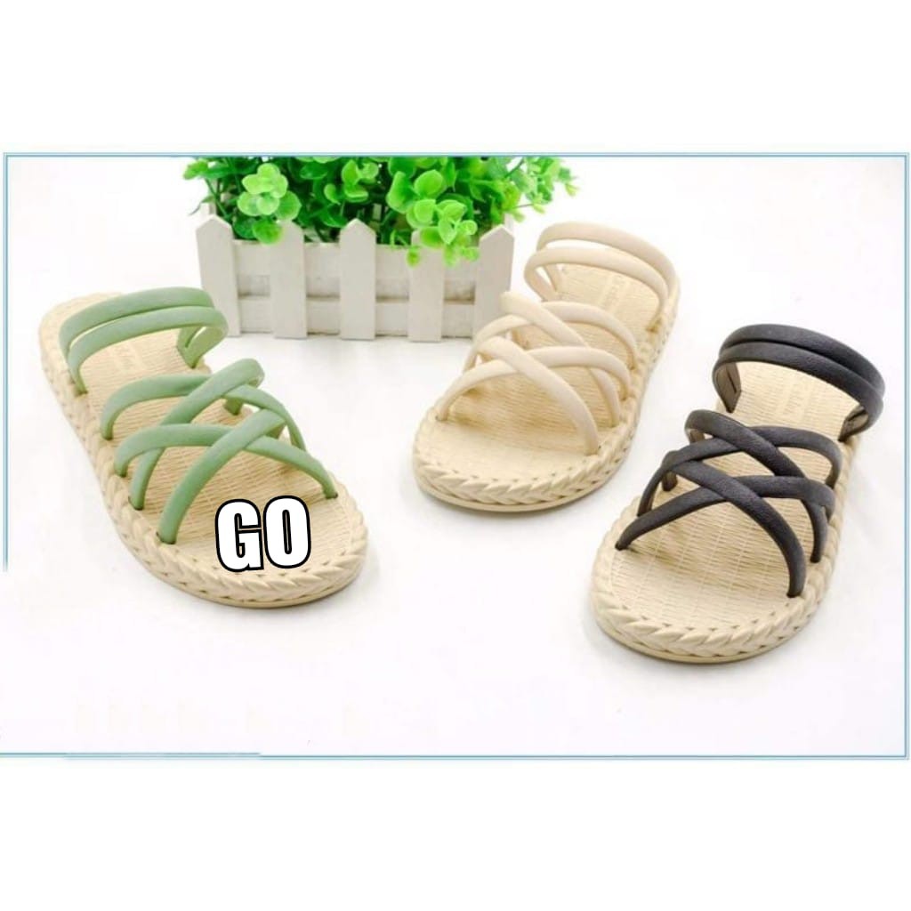 gos Import TALI KEPANG ROTAN Sepatu Sandal Wanita Teplek Sepatu Sandal Cewek Flat Jelly