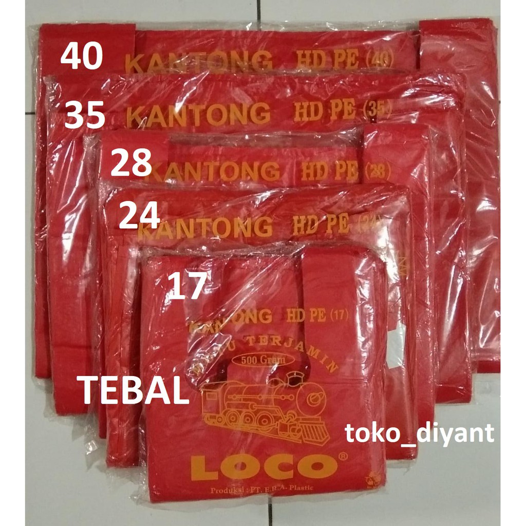 Kantong Plastik Tebal Loco - Coco warna merah 17,24,28,35 500 gram