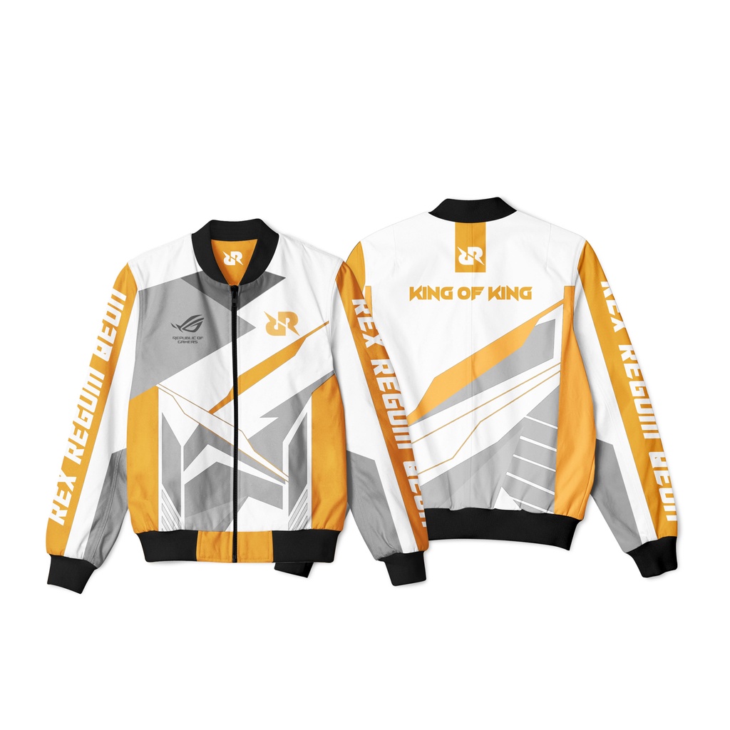 BOMBER JAKET GAMING RRQ AXXEL 2021 PUTIH ORANGE SERIES