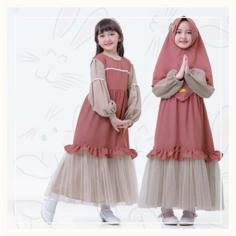 Gamis Muslim Terbaru Anak Perempuan Usia 8-9-10 Tahun/Khanza Syari Kids/Gamis Set Khimar/Gamis Asdf 
