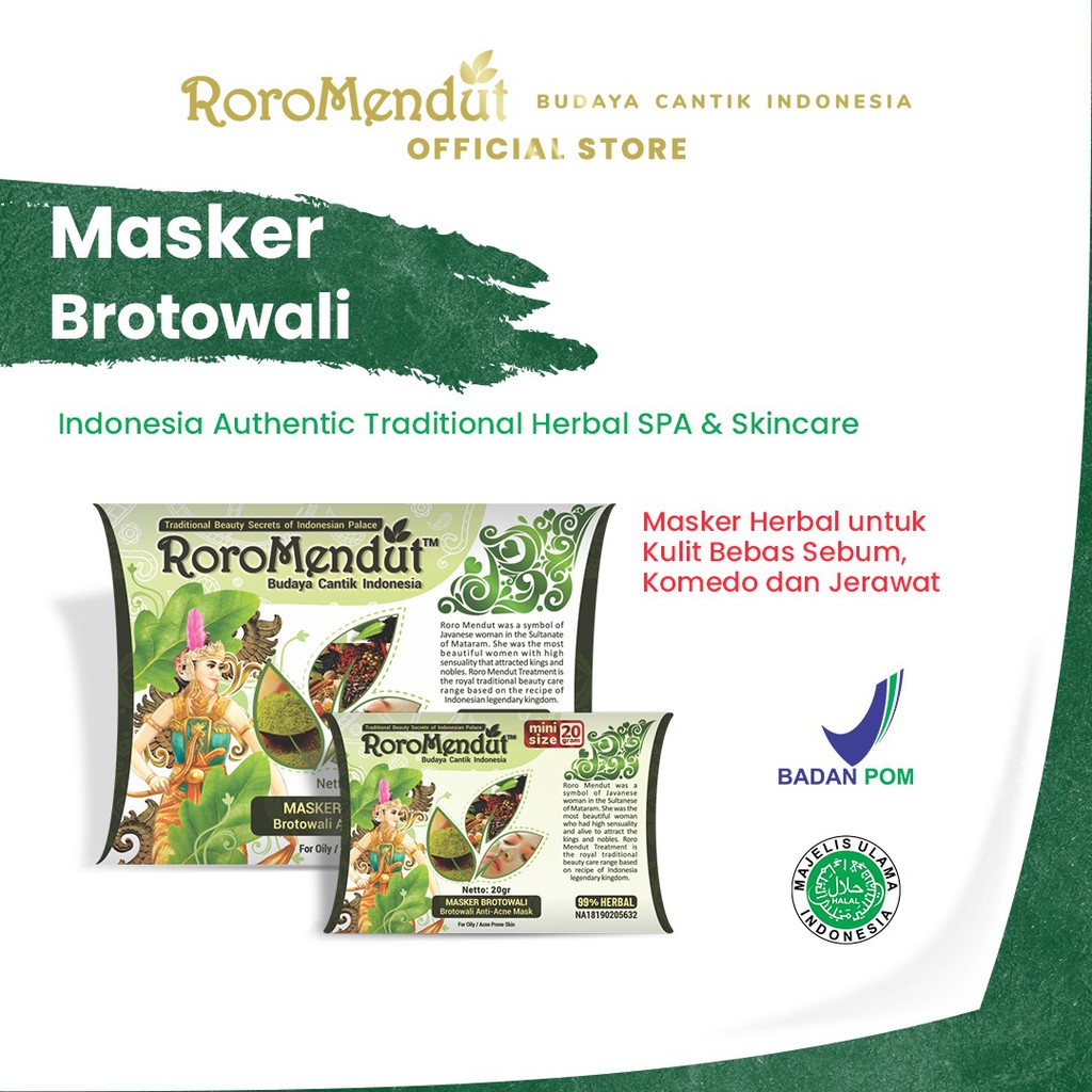 Masker Brotowali Penghilang Jerawat Dan Bekas Jerawat Pemutih Wajah Roro Mendut Anti Acne 20 gr