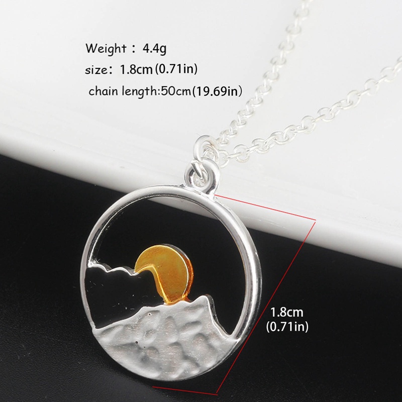 Kalung Rantai Dengan Liontin Matahari Terbenam Dan Gunung Bahan Alloy Gaya Klasik Untuk Hadiah