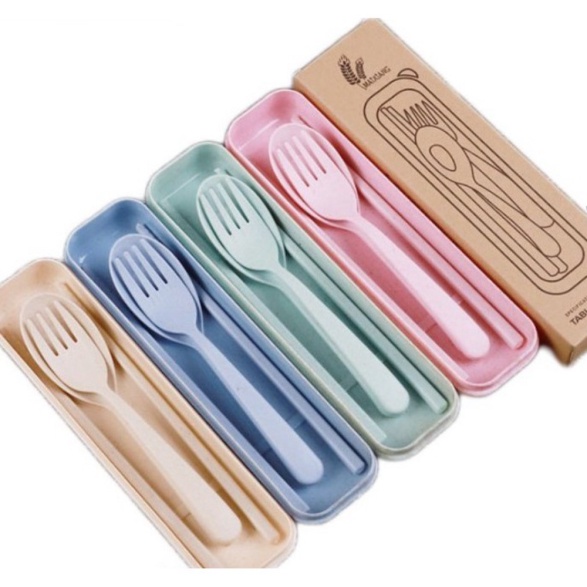 [IMPOR] DOMMO - D6048 Sendok Garpu Set  3 In 1  Jerami  Alat Makan Set  Alat Makan Korea H515