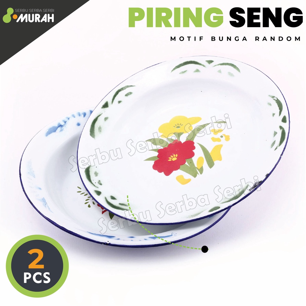 LEBIH HEMAT - SET 2 Piring Seng Bunga - Piring Makan - Piring Jadul / Piring Kuno - Termurah