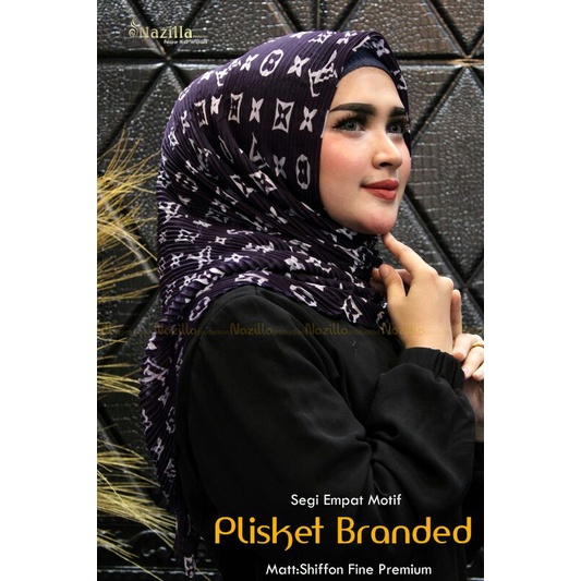 Jilbab Segi Empat Motif Plisket Polycatton Ori Nazilla-Livi Ungu
