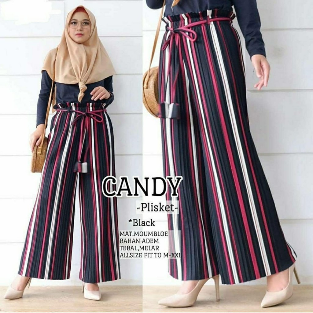  Celana  Kulot Plisket  Salur  Premium Candy Plisket  