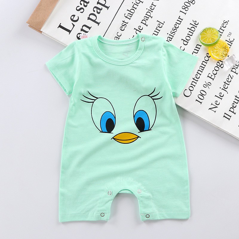 TSC - Romper Bayi Laki-Laki/Perempuan Lengan Pendek Tulisan Baby Jumper Pakaian Bayi-GREEN BIRD