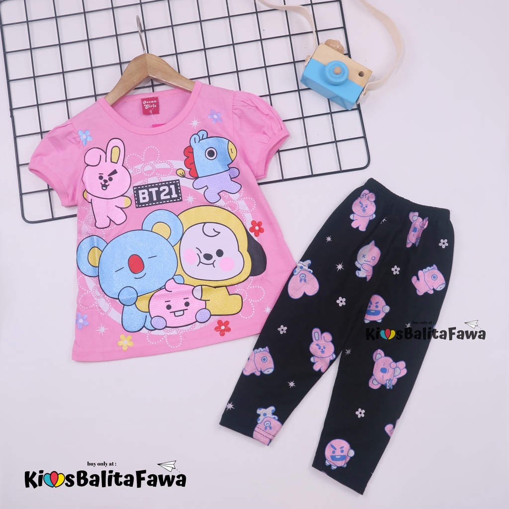 Setelan Plufy Kids uk 3-4 Tahun / Baju Kaos Anak Perempuan Set Legging Celana Panjang Cewek Karakter