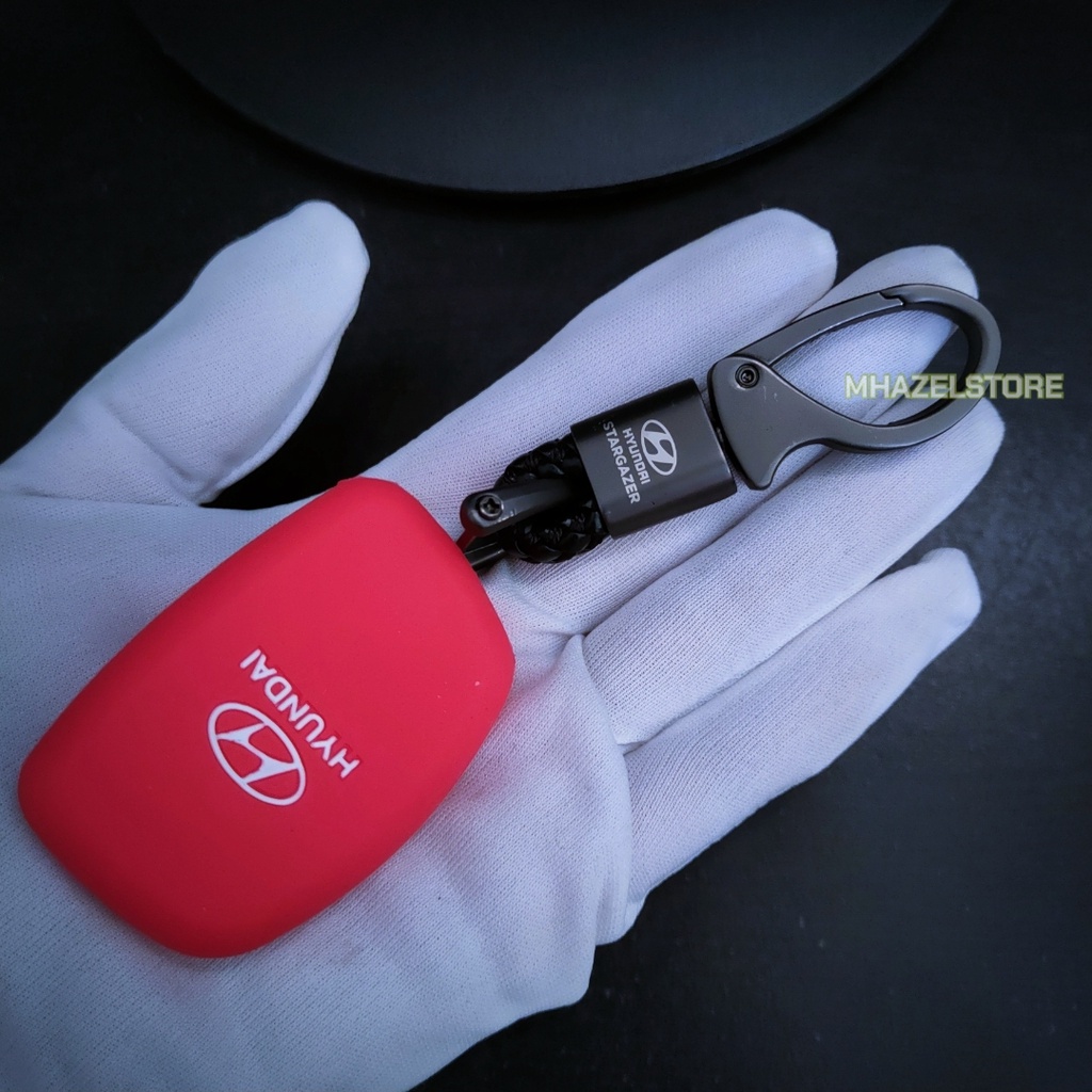 Gantungan kunci kulit sarung remote keyless cover casing mobil Hyundai stargazer 2022 model anyam