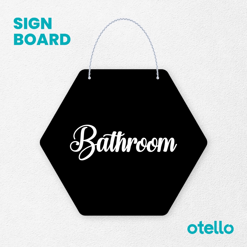 Otello Sign Bathroom Signage Board Acrylic Papan Gantung Label Akrilik Rantai Petunjuk Toko Modern Minimalist Kafe Restoran Kantor Gedung Cafe