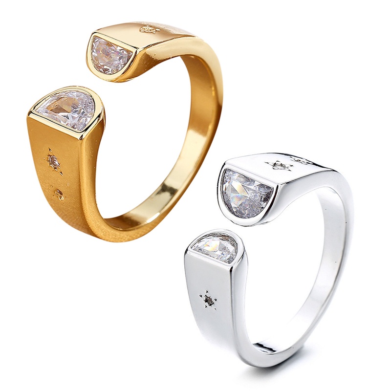 Fancyqube Cincin Wanita Model Terbuka Bentuk Geometris Bahan Cubic Zirconia Warna Emas Dapat Disesuaikan Untuk Pernikahan