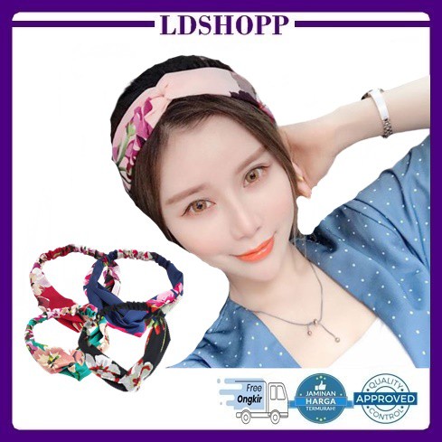 LDS B9 BANDO KAIN WANITA HAIRBAND ELASTIS MOTIF BUNGA AKSESORIS RAMBUT WANITA