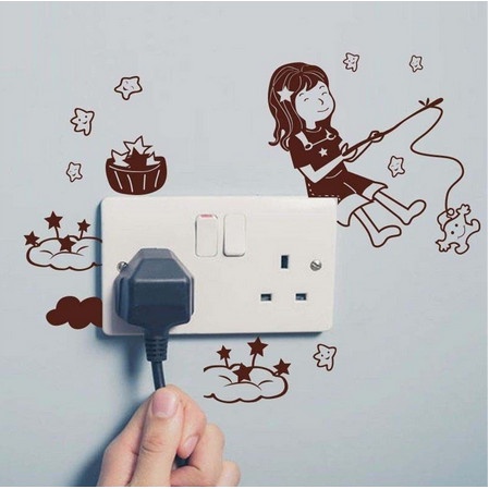 Wall Decal - Stiker Dinding Switch Button Black Funny Cat _SB19