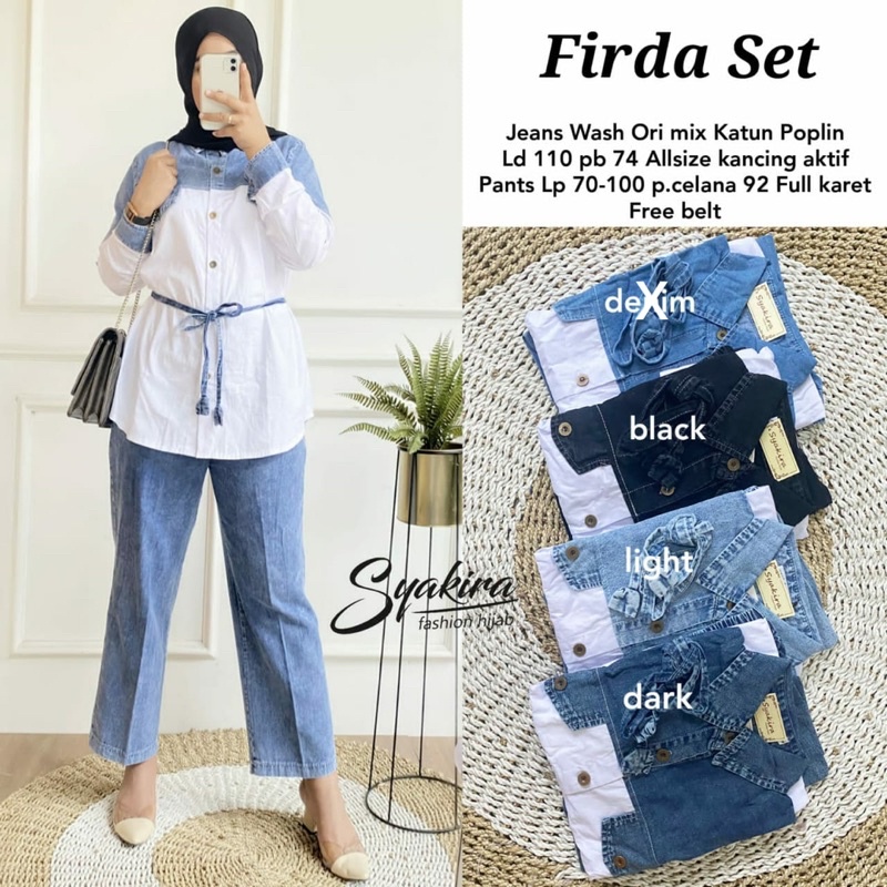 Baju Setelan Celana Bahan Jeans • FIRDA SET ORI BY SYAKIRA HIJAB