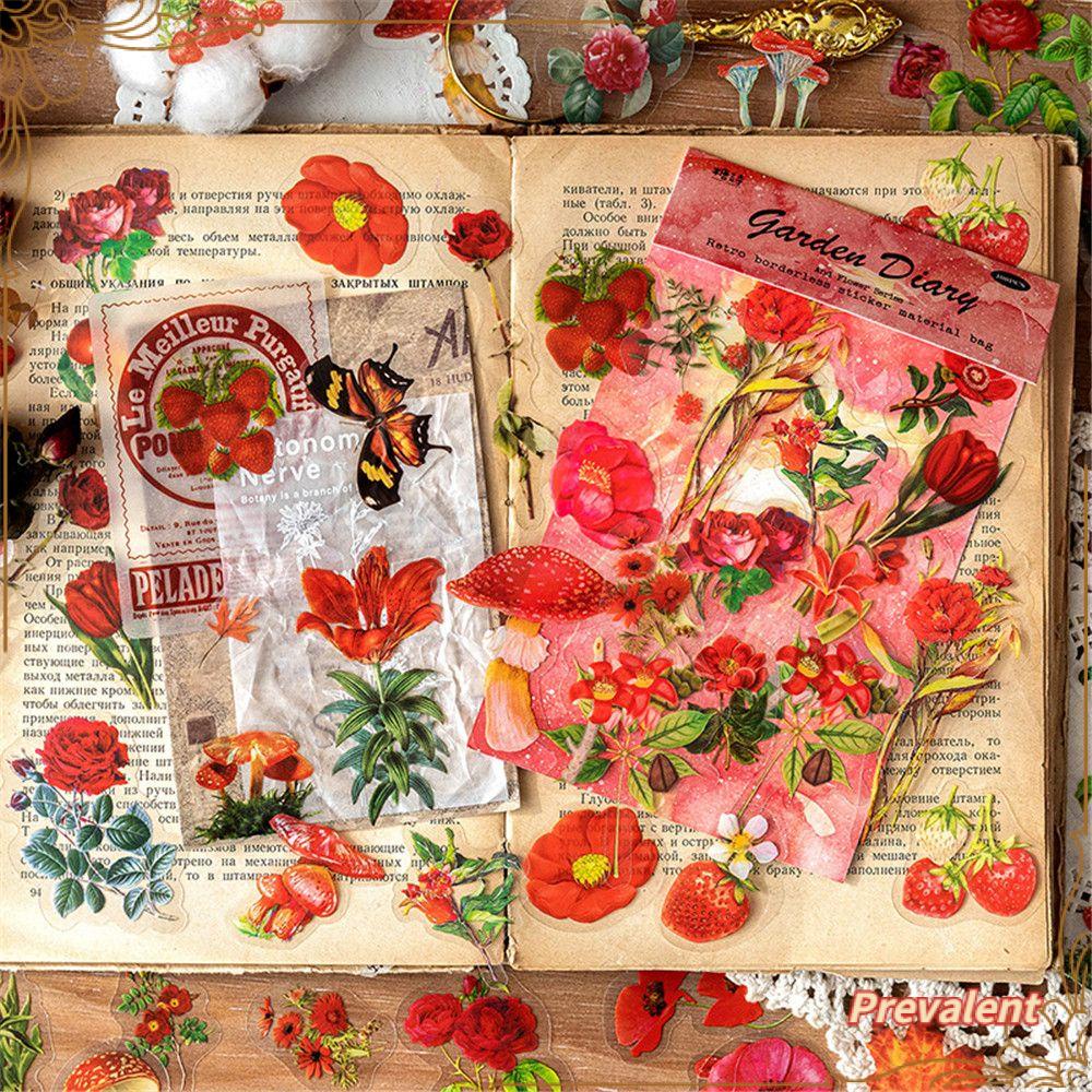 100pcs / Kantong Stiker Botanikal Gaya Vintage Untuk Scrapbook