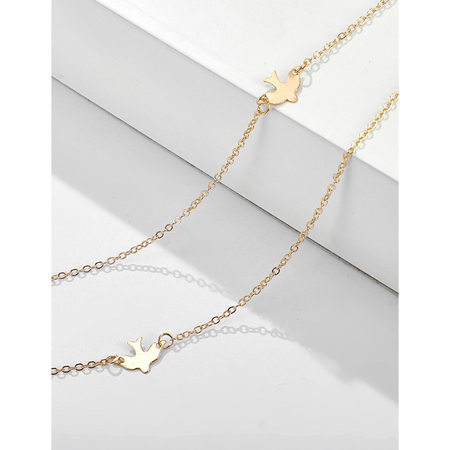 LRC Kalung Fashion Golden Peace Dove Alloy Double K51443