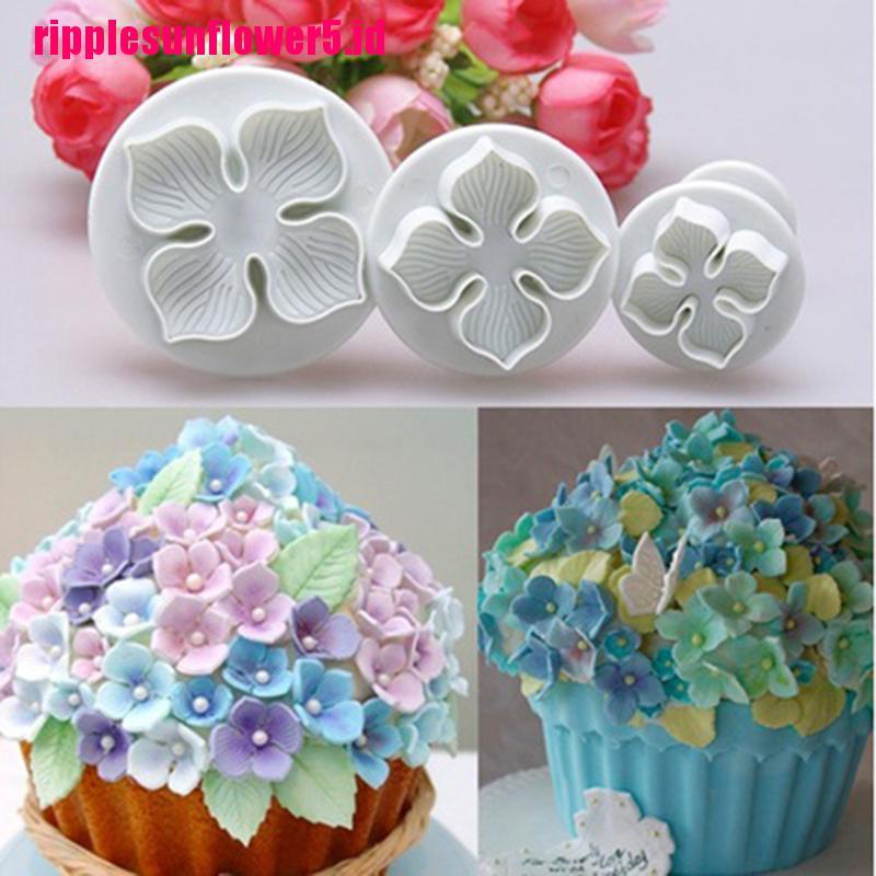 3pcs Cetakan Pemotong Adonan Kue fondant Desain Bunga hydrangea Untuk Sugarcraft