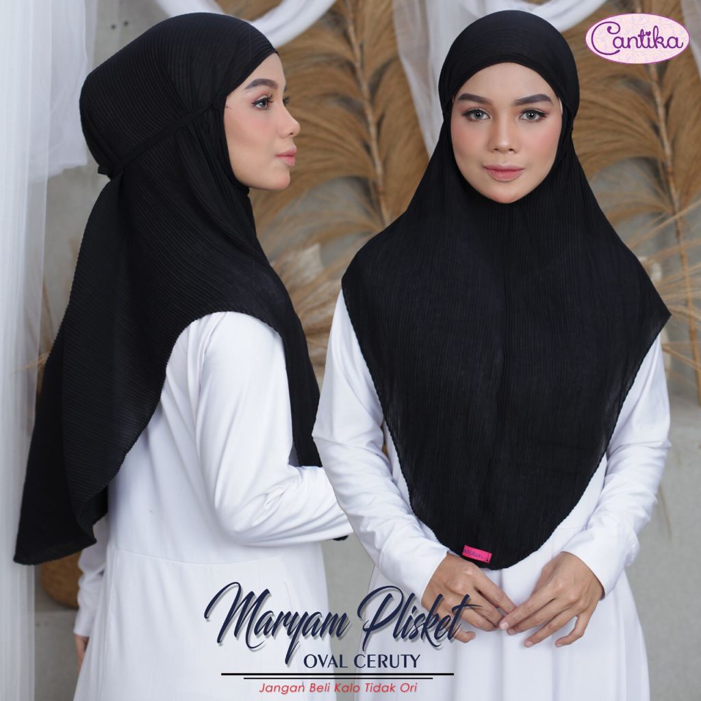 Jilbab Instan Maryam Plisket Tali Ceruti Ori Cantika-HITAM