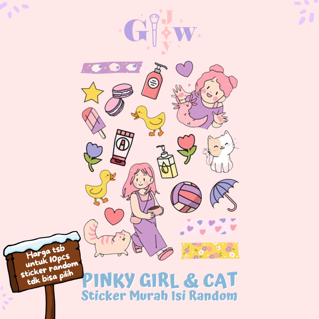 A46 STICKER 10PCS (PINKY GIRL &amp; CAT) anti air notebook scrapbook label tempel motif kartun superhero super hero unik lucu atk alat tulis kantor murah viral termurah kartun komputer leptop handphone hp smartphone koper laptop tembok kulkas disney