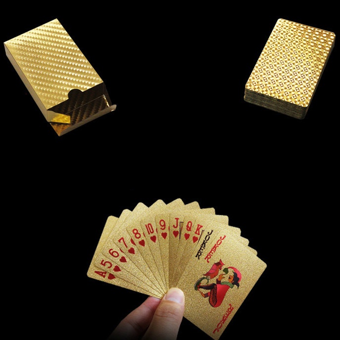 Kartu Remi Poker Lapisan Gold Foil Motif Grid