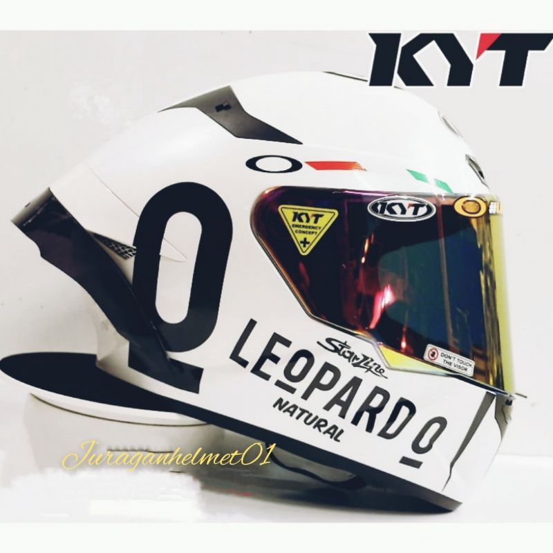 helm full face kyt tt course paket ganteng putih leopard