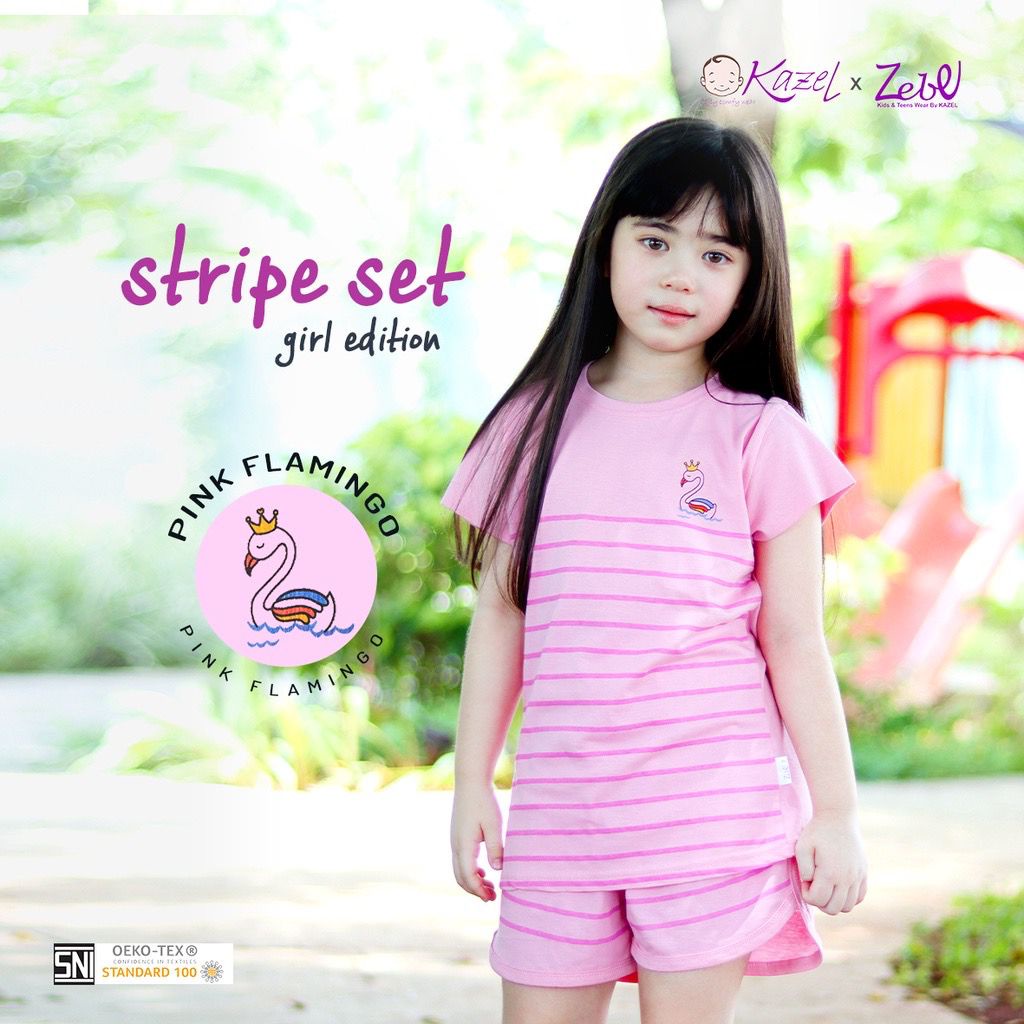 Kazel x Zebe Stripe Set Girl Edition 7-12 Tahun / Baju Anak